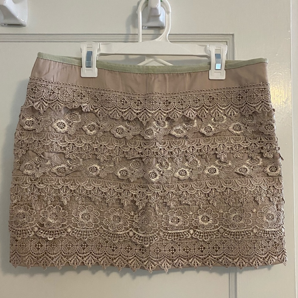 Beige Lace Mini Skirt